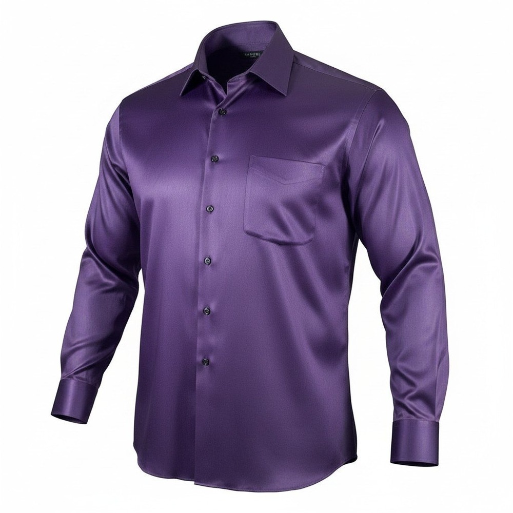 George Men's Purple Sateen Dress Shirt XXL 18-18.5 Wrinkle Resistant Button Down